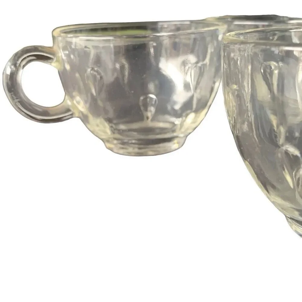 Vintage Hazel Atlas Set Lot of 4 Teardrop Clear Glass Mid Century Teacups Style
